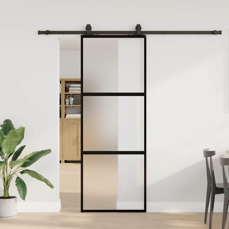 Casa si Gradina - Constructii - Usi interior, exterior si garaj - Usi interior - Usa glisanta cu set feronerie neagra 76x205cm sticla securizata - Infinity.ro