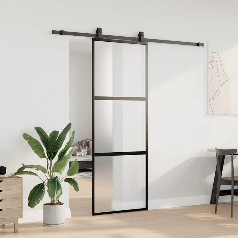 Casa si Gradina - Constructii - Usi interior, exterior si garaj - Usi interior - Usa glisanta cu set feronerie neagra 76x205cm sticla securizata - Infinity.ro