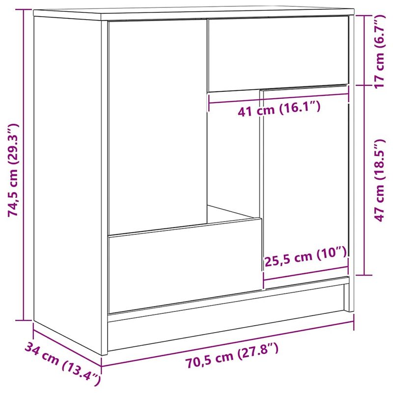 Casa si Gradina - Mobilier - Comode si corpuri - Comode - Bufeta cu sertare si usi Gri beton 70,5x34x74,5 cm - Infinity.ro