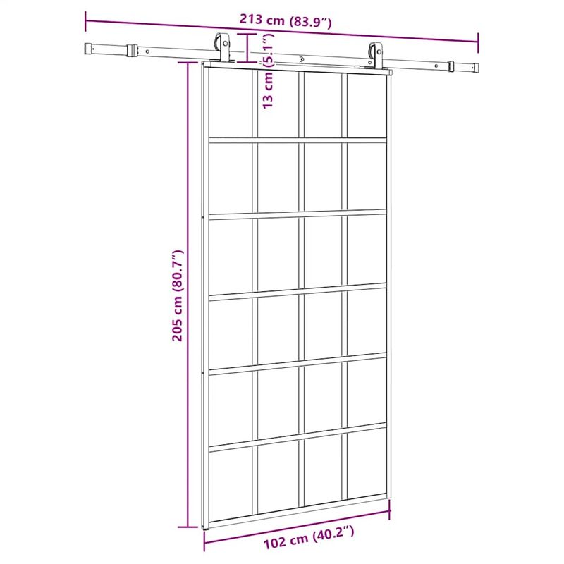 Casa si Gradina - Constructii - Usi interior, exterior si garaj - Usi interior - Usa glisanta cu set de feronerie neagra 102x205 cm Sticla ESG, mărime 102x205 cm (213 cm sliding rail), model 6x4 grids - Infinity.ro