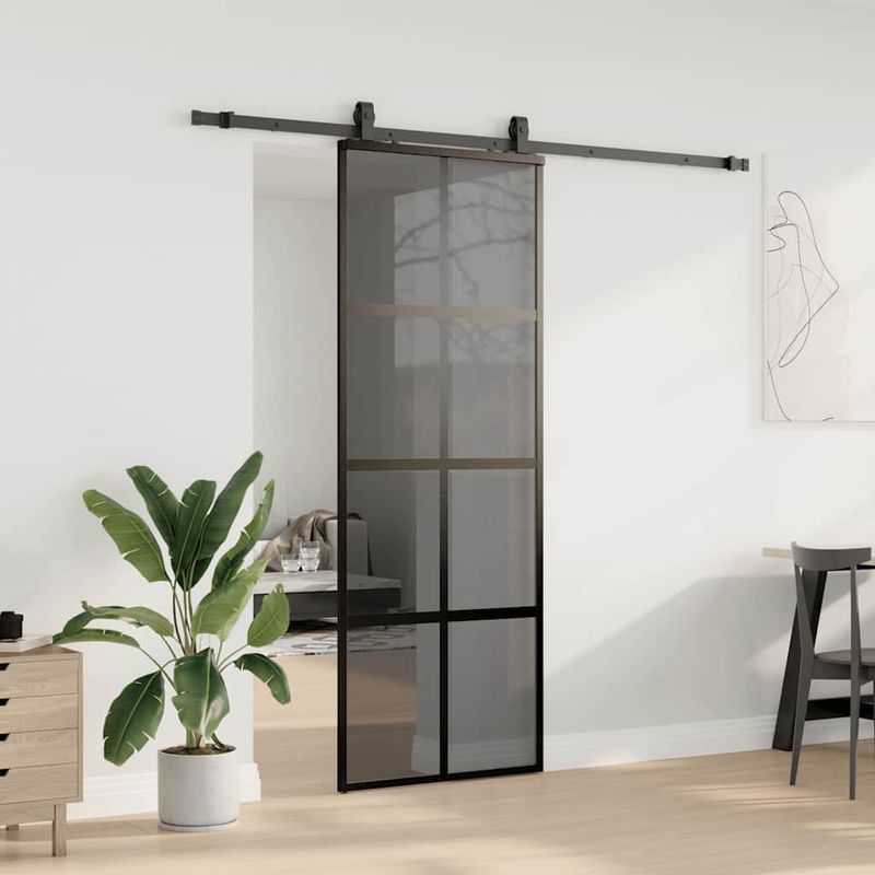 Casa si Gradina - Constructii - Usi interior, exterior si garaj - Usi interior - Usa glisanta cu set feronerie neagra 76x205cm sticla securizata - Infinity.ro