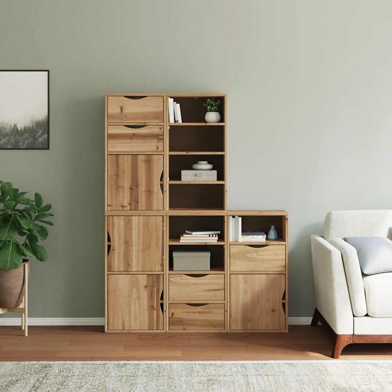 Casa si Gradina - Mobilier - Comode si corpuri - Comode - Dulapuri laterale 5 buc "ODDA" 40x24x79 cm lemn masiv de pin, model 7 rafturi 5 sertare - Infinity.ro