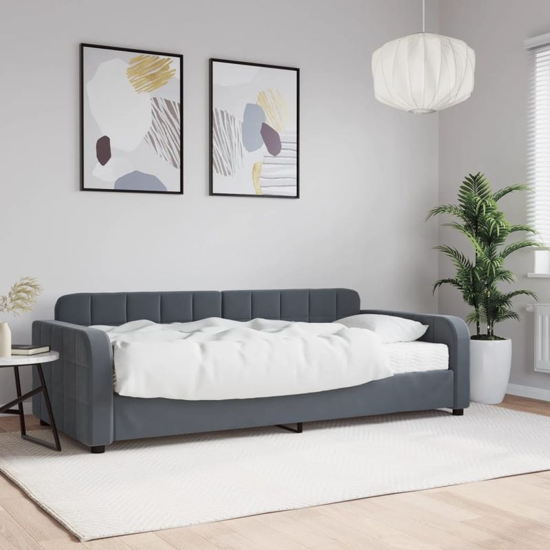 Casa si Gradina - Mobilier - Paturi si accesorii - Paturi - Pat de zi cu saltea, gri inchis, 90x190 cm, catifea - Infinity.ro