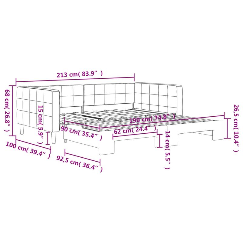 Casa si Gradina - Mobilier - Paturi si accesorii - Paturi - Pat de zi cu extensie, gri inchis, 90x190 cm, catifea - Infinity.ro