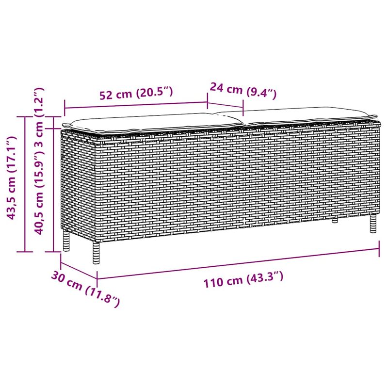 Casa si Gradina - Gradina si terasa - Mobilier exterior - Bancute de gradina - Banca de gradina cu perna gri deschis 110x30x40,5 cm Poly Ratan - Infinity.ro
