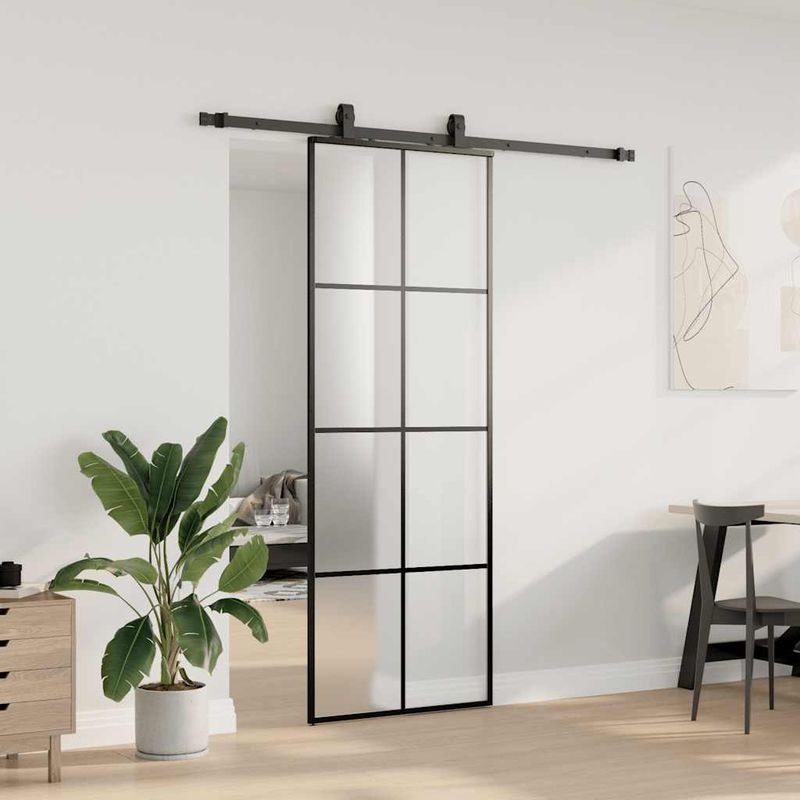 Casa si Gradina - Constructii - Usi interior, exterior si garaj - Usi interior - Usa glisanta cu set de feronerie neagra 76x205 cm Sticla ESG - Infinity.ro
