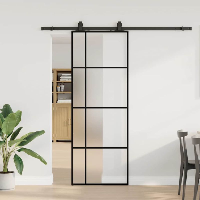 Casa si Gradina - Constructii - Usi interior, exterior si garaj - Usi interior - Usa glisanta cu set de feronerie neagra 76x205 cm Sticla ESG - Infinity.ro