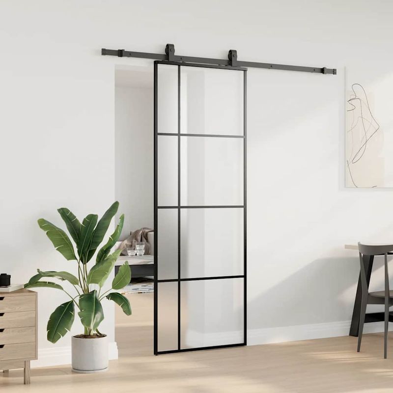 Casa si Gradina - Constructii - Usi interior, exterior si garaj - Usi interior - Usa glisanta cu set de feronerie neagra 76x205 cm Sticla ESG - Infinity.ro