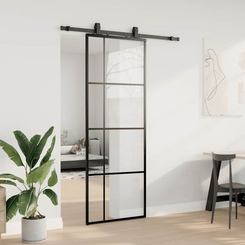 Casa si Gradina - Constructii - Usi interior, exterior si garaj - Usi interior - Usa glisanta cu set de feronerie neagra 76x205 cm Sticla ESG - Infinity.ro