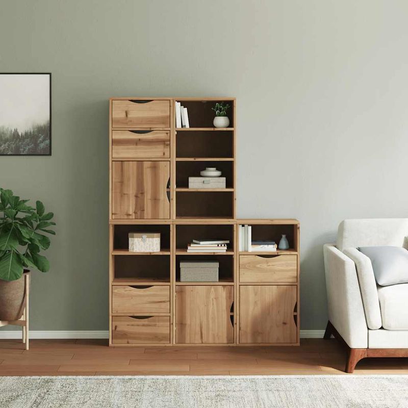 Casa si Gradina - Mobilier - Comode si corpuri - Comode - Dulapuri laterale 5 buc "ODDA" 40x24x79 cm lemn masiv de pin, model 5 sertare 9 rafturi - Infinity.ro