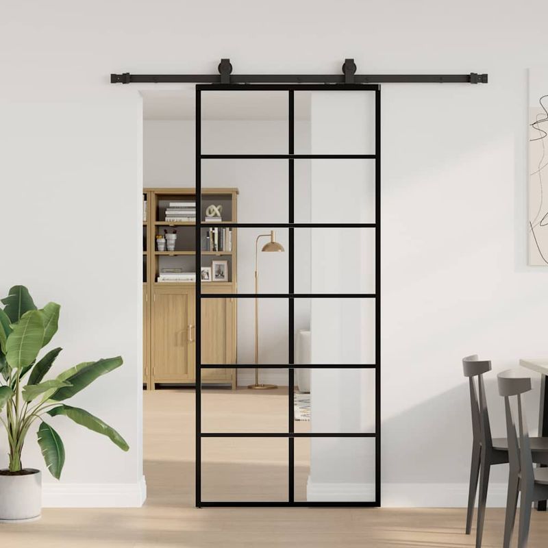 Casa si Gradina - Constructii - Usi interior, exterior si garaj - Usi interior - Usa glisanta cu set de feronerie neagra 90x205 cm Sticla ESG - Infinity.ro