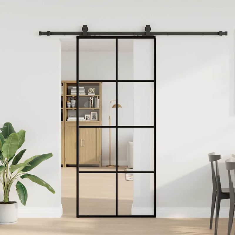 Casa si Gradina - Constructii - Usi interior, exterior si garaj - Usi interior - Usa glisanta cu set de feronerie neagra 90x205 cm Sticla ESG - Infinity.ro