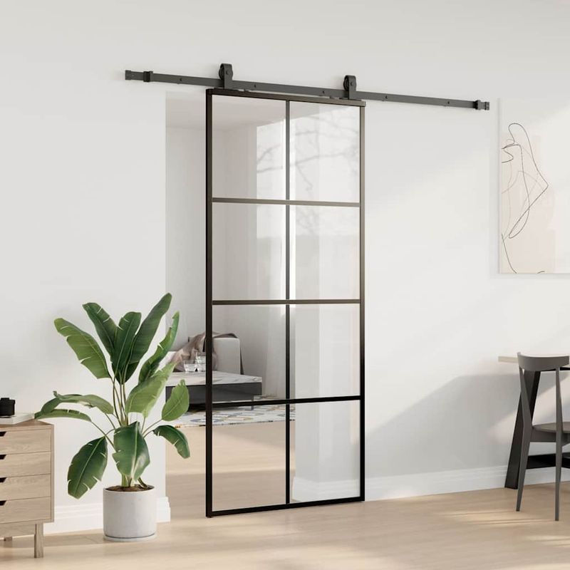 Casa si Gradina - Constructii - Usi interior, exterior si garaj - Usi interior - Usa glisanta cu set de feronerie neagra 90x205 cm Sticla ESG - Infinity.ro