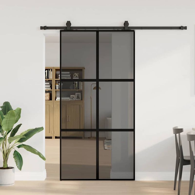 Casa si Gradina - Constructii - Usi interior, exterior si garaj - Usi interior - Usa glisanta cu set de feronerie neagra sticla securizata - Infinity.ro