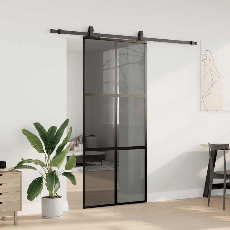 Casa si Gradina - Constructii - Usi interior, exterior si garaj - Usi interior - Usa glisanta cu set feronerie neagra 90x205cm sticla securizata - Infinity.ro