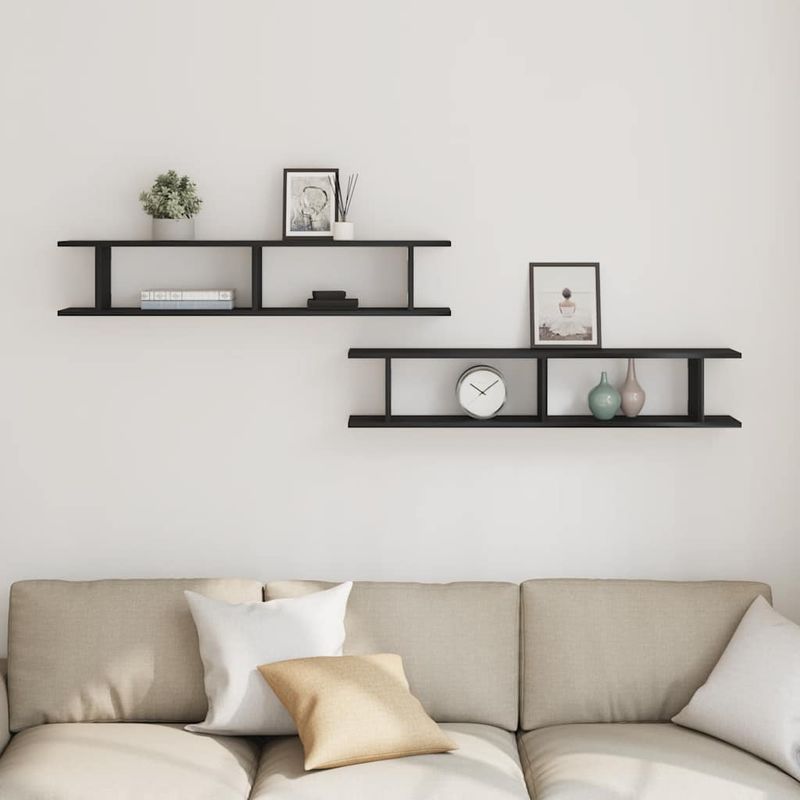 Casa si Gradina - Mobilier - Biblioteci si rafturi - Rafturi - Rafturi de perete 2 buc Stejar negru 105x18x2 cm Lemn prelucrat - Infinity.ro