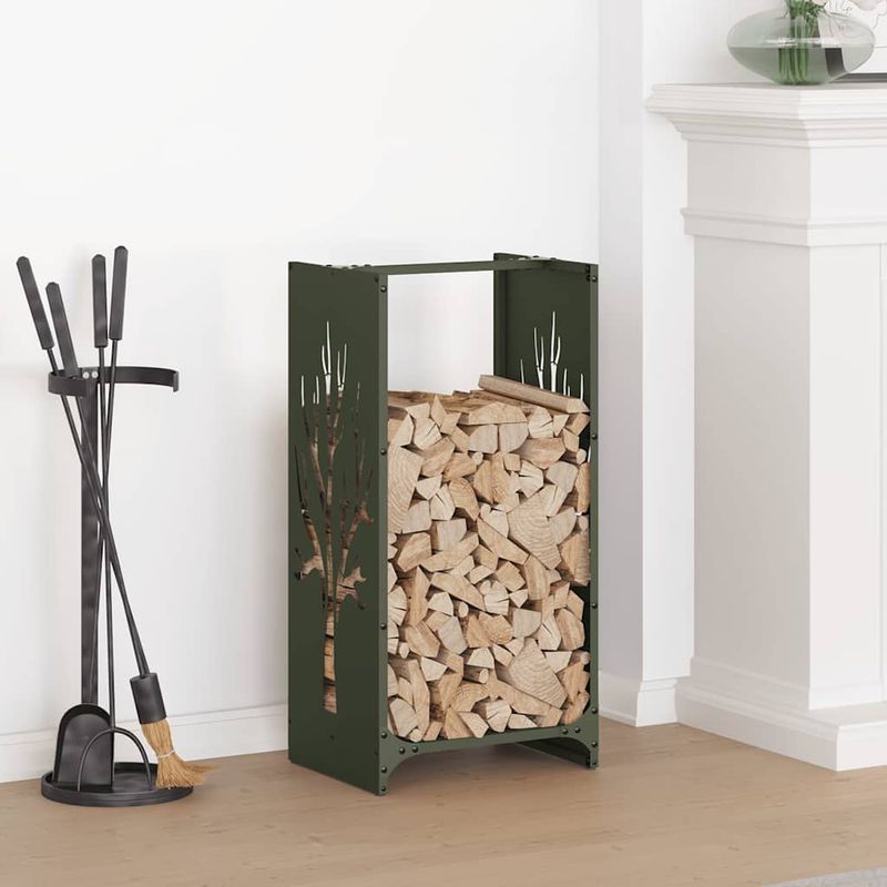 Casa si Gradina/Termice/Sobe, Seminee si accesorii/Accesorii seminee si sobe - Suport pentru lemne de foc Verde masline Otel laminat la rece - Infinity.ro