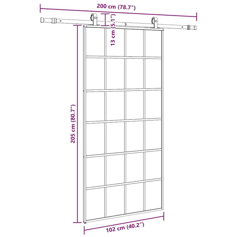 Casa si Gradina - Constructii - Usi interior, exterior si garaj - Usi interior - Usa glisanta cu set de feronerie neagra 102x205 cm Sticla ESG, mărime 102x205 cm (șină glisantă de 200 cm), model 6x4 grids - Infinity.ro