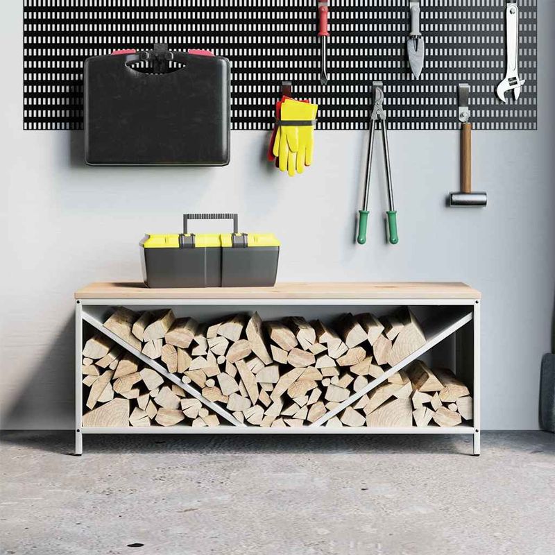 Casa si Gradina - Termice - Sobe, Seminee si accesorii - Accesorii seminee si sobe - Suport pentru lemne de foc cu blat lemn alb 100,5x35,5x40 cm - Infinity.ro