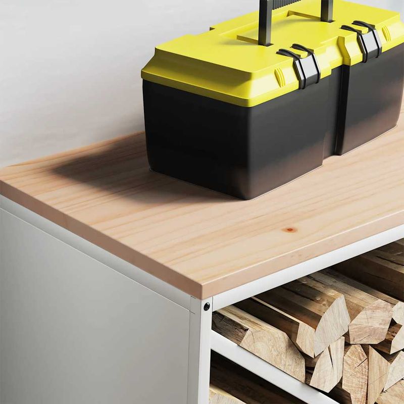 Casa si Gradina - Termice - Sobe, Seminee si accesorii - Accesorii seminee si sobe - Suport pentru lemne de foc cu blat lemn alb 100,5x35,5x40 cm - Infinity.ro