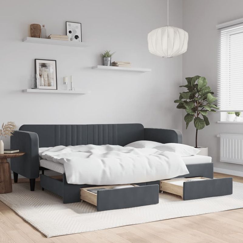 Casa si Gradina - Mobilier - Paturi si accesorii - Paturi - Pat de zi cu extensie si sertare gri inchis 80x200 cm catifea - Infinity.ro