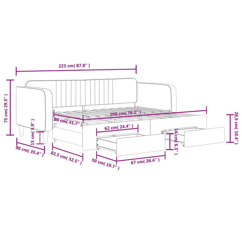 Casa si Gradina - Mobilier - Paturi si accesorii - Paturi - Pat de zi cu extensie si sertare gri inchis 80x200 cm catifea - Infinity.ro