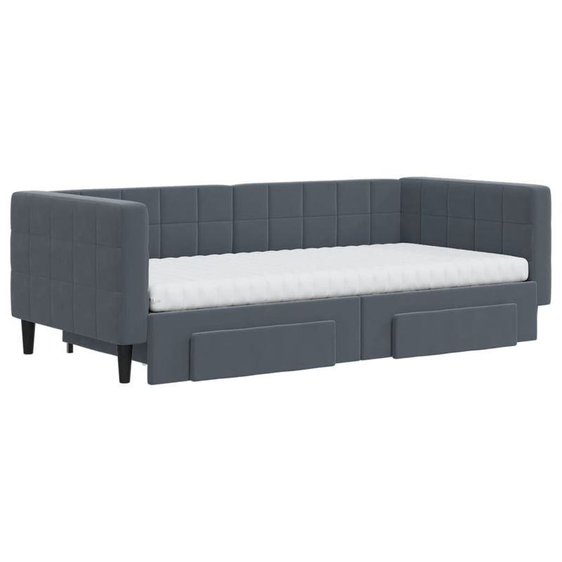 Casa si Gradina - Mobilier - Paturi si accesorii - Paturi - Pat de zi cu extensie si sertare, gri inchis, 90x190cm catifea - Infinity.ro