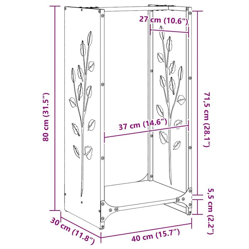 Casa si Gradina - Termice - Sobe, Seminee si accesorii - Accesorii seminee si sobe - Suport pentru lemne de foc 40x30x80 cm Otel pentru intemperii - Infinity.ro
