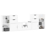 Casa si Gradina - Mobilier - Comode si corpuri - Comode - Unitati TV 5 piese cu depozitare ODDA din lemn masiv de pin alb, model 9 rafturi 5 sertare - Infinity.ro