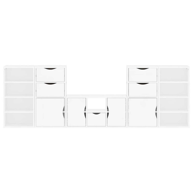 Casa si Gradina - Mobilier - Comode si corpuri - Comode - Unitati TV 5 piese cu depozitare ODDA din lemn masiv de pin alb, model 9 rafturi 5 sertare - Infinity.ro