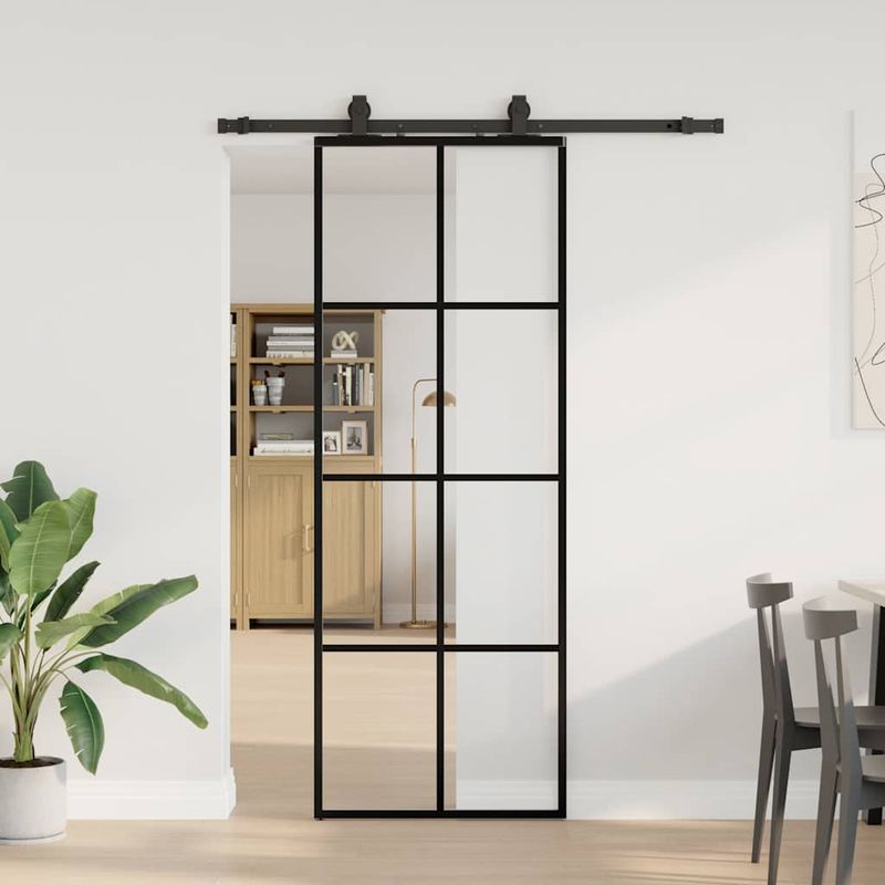 Casa si Gradina - Constructii - Usi interior, exterior si garaj - Usi interior - Usa glisanta cu set de feronerie neagra 76x205 cm Sticla ESG - Infinity.ro