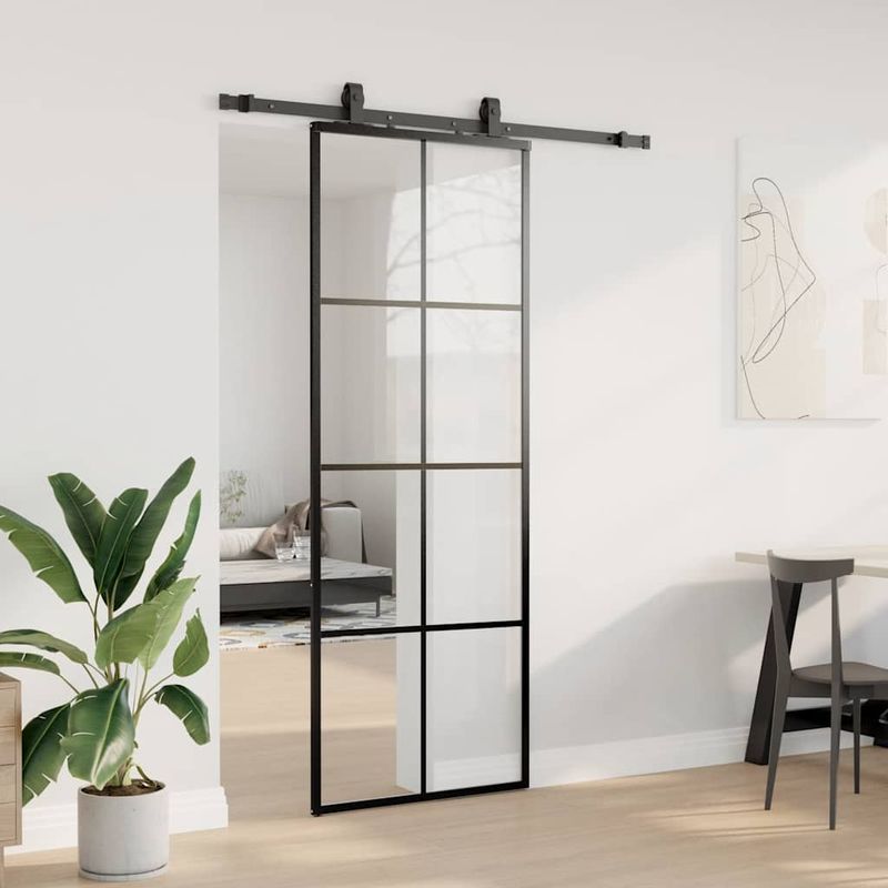 Casa si Gradina - Constructii - Usi interior, exterior si garaj - Usi interior - Usa glisanta cu set de feronerie neagra 76x205 cm Sticla ESG - Infinity.ro
