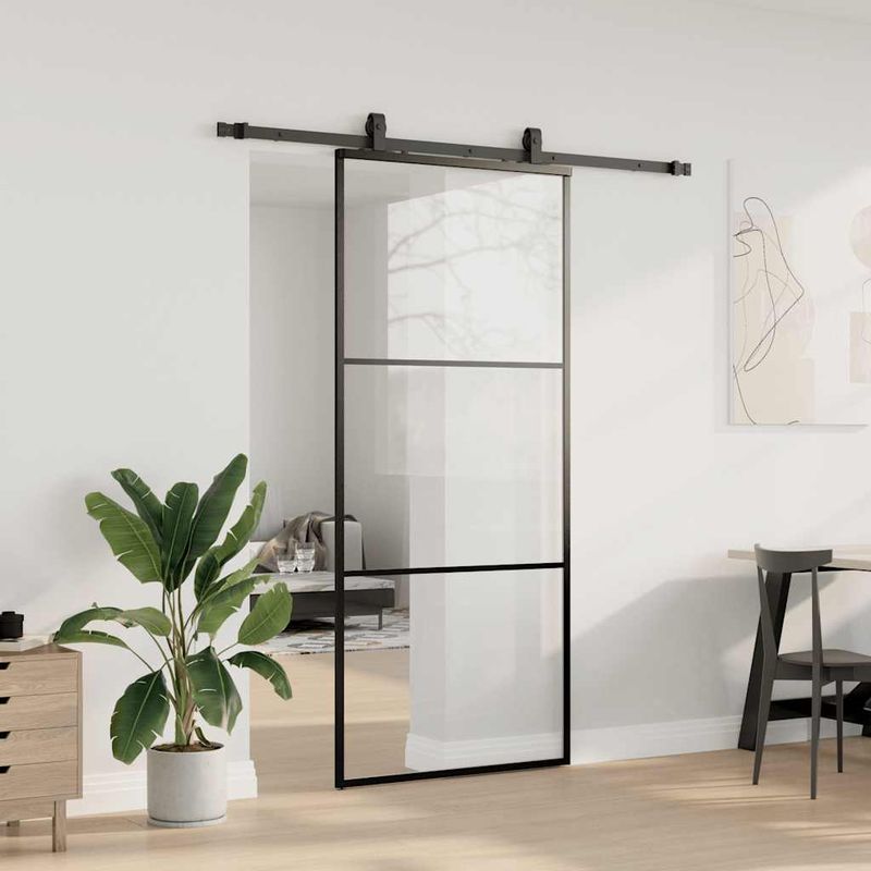 Casa si Gradina - Constructii - Usi interior, exterior si garaj - Usi interior - Usa glisanta cu set de feronerie neagra 90x205 cm Sticla ESG - Infinity.ro