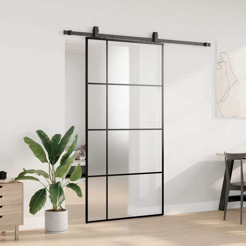 Casa si Gradina - Constructii - Usi interior, exterior si garaj - Usi interior - Usa glisanta cu set de feronerie neagra 102,5x205 cm Sticla ESG - Infinity.ro