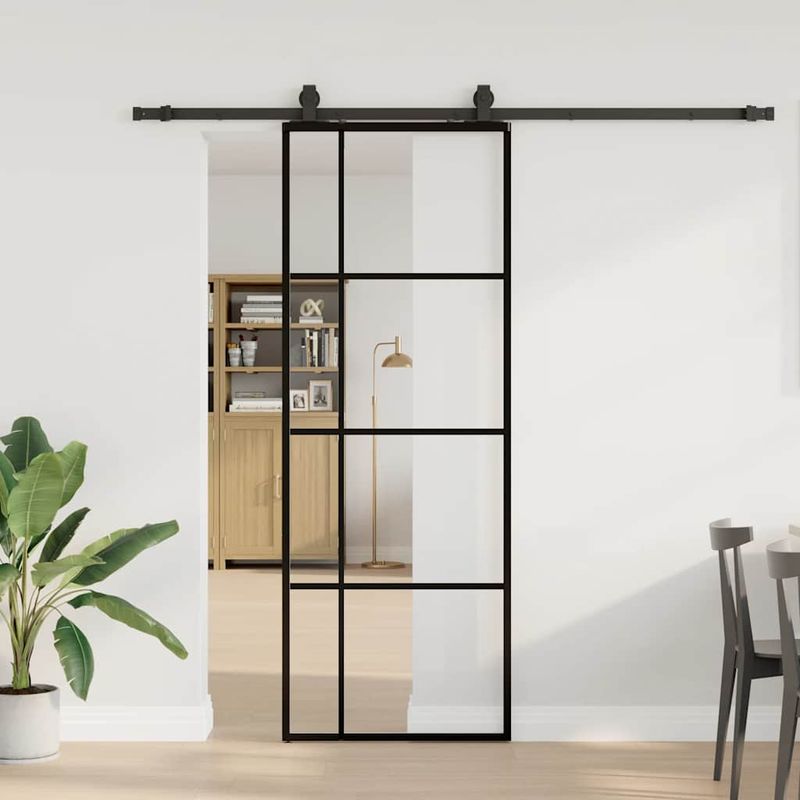 Casa si Gradina - Constructii - Usi interior, exterior si garaj - Usi interior - Usa glisanta cu set de feronerie neagra 76x205 cm Sticla ESG - Infinity.ro