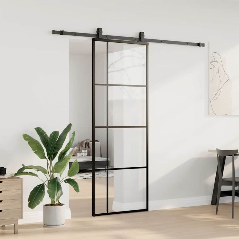 Casa si Gradina - Constructii - Usi interior, exterior si garaj - Usi interior - Usa glisanta cu set de feronerie neagra 76x205 cm Sticla ESG - Infinity.ro