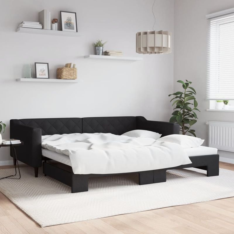 Casa si Gradina - Mobilier - Paturi si accesorii - Paturi - Pat de zi cu extensie, negru, 100x200 cm, textil - Infinity.ro