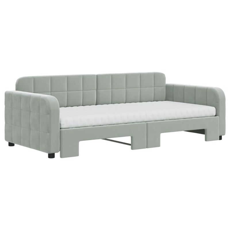 Casa si Gradina - Mobilier - Paturi si accesorii - Paturi - Pat de zi cu extensie si saltele, gri deschis 90x190 cm catifea - Infinity.ro