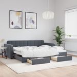 Casa si Gradina - Mobilier - Paturi si accesorii - Paturi - Pat de zi cu extensie si sertare, gri inchis, 90x190cm catifea - Infinity.ro