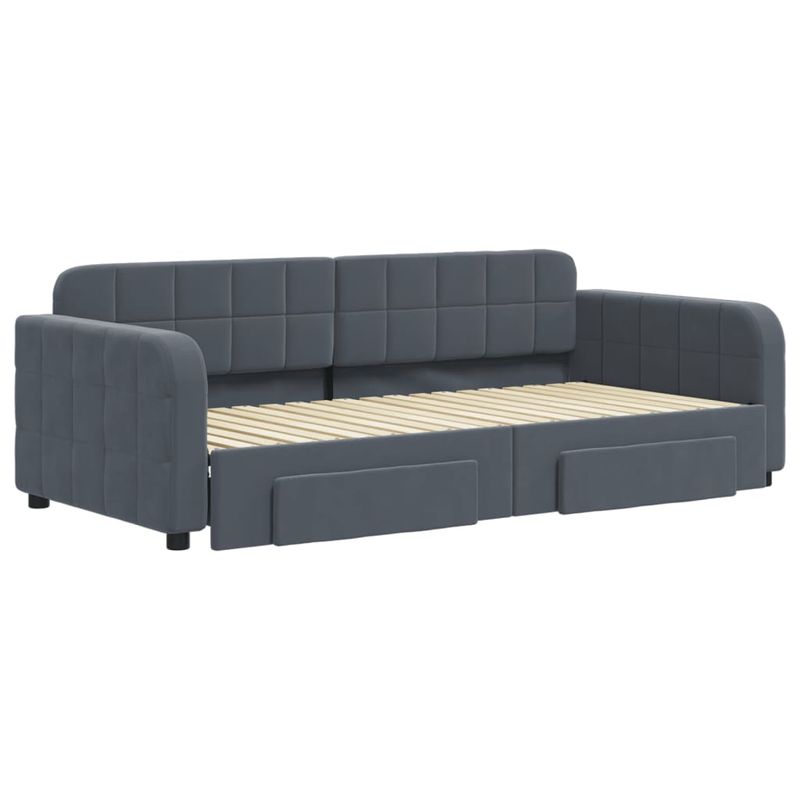 Casa si Gradina - Mobilier - Paturi si accesorii - Paturi - Pat de zi cu extensie si sertare, gri inchis, 90x190cm catifea - Infinity.ro