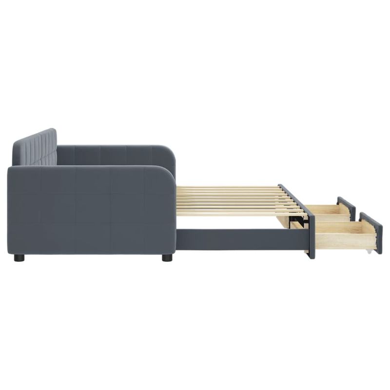 Casa si Gradina - Mobilier - Paturi si accesorii - Paturi - Pat de zi cu extensie si sertare, gri inchis, 90x190cm catifea - Infinity.ro