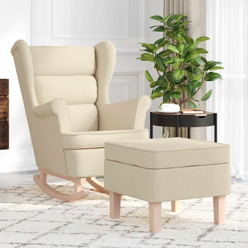 Casa si Gradina - Mobilier - Scaune si fotolii - Fotolii - Fotoliu balansoar cu taburet, crem, material textil, cantitate în pachet: 2, model cu scăunel pentru picioare - Infinity.ro