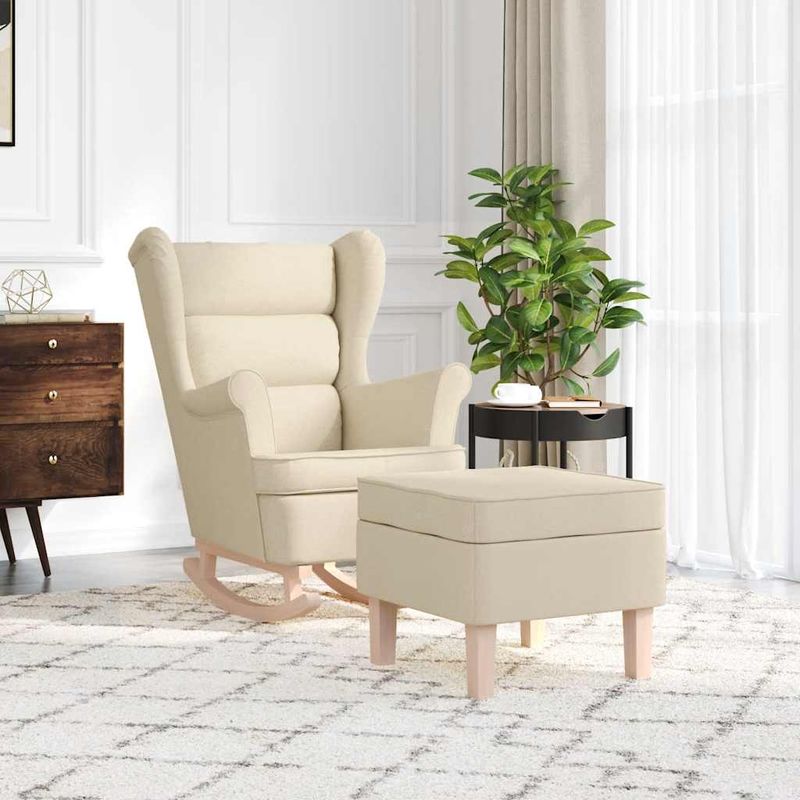 Casa si Gradina - Mobilier - Scaune si fotolii - Fotolii - Fotoliu balansoar cu taburet, crem, material textil, cantitate în pachet: 2, model cu scăunel pentru picioare - Infinity.ro