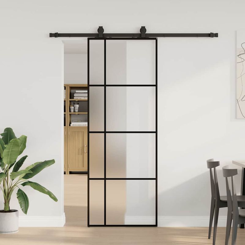 Casa si Gradina - Constructii - Usi interior, exterior si garaj - Usi interior - Usa glisanta cu set de feronerie neagra 76x205 cm Sticla ESG - Infinity.ro