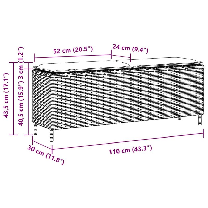 Casa si Gradina - Gradina si terasa - Mobilier exterior - Bancute de gradina - Banca de gradina cu perna Bej 110x30x40,5 cm Poly Ratan, bej și alb crem - Infinity.ro
