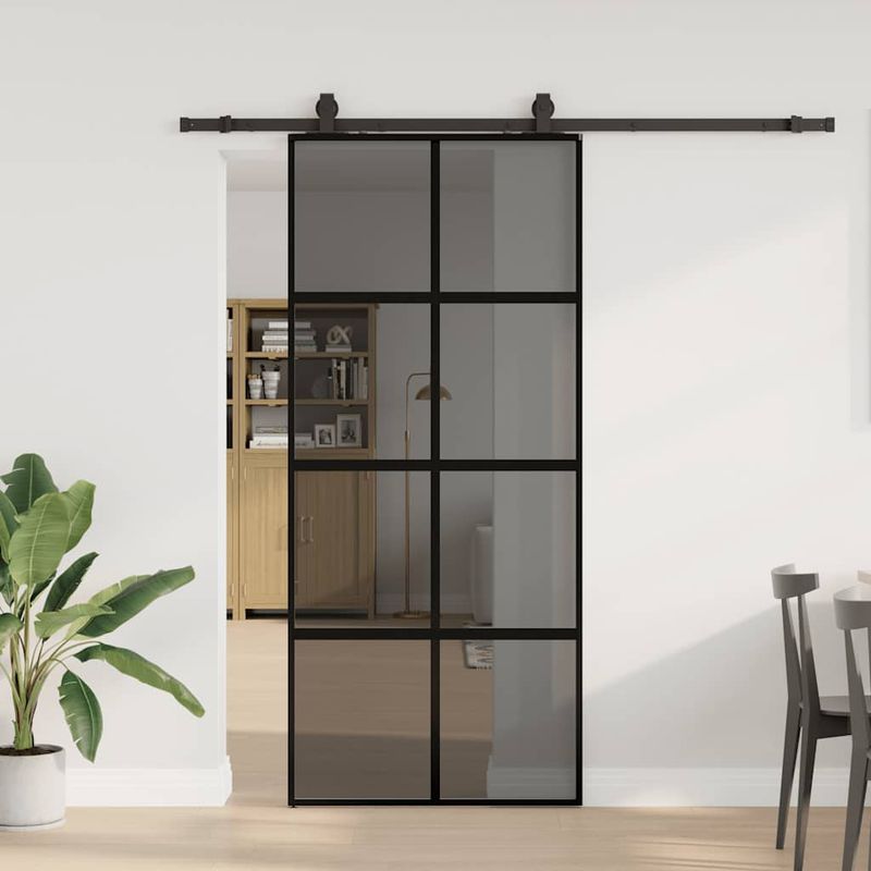 Casa si Gradina - Constructii - Usi interior, exterior si garaj - Usi interior - Usa glisanta cu set feronerie neagra 90x205cm sticla securizata - Infinity.ro