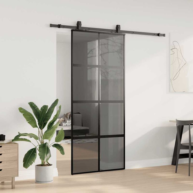 Casa si Gradina - Constructii - Usi interior, exterior si garaj - Usi interior - Usa glisanta cu set feronerie neagra 90x205cm sticla securizata - Infinity.ro
