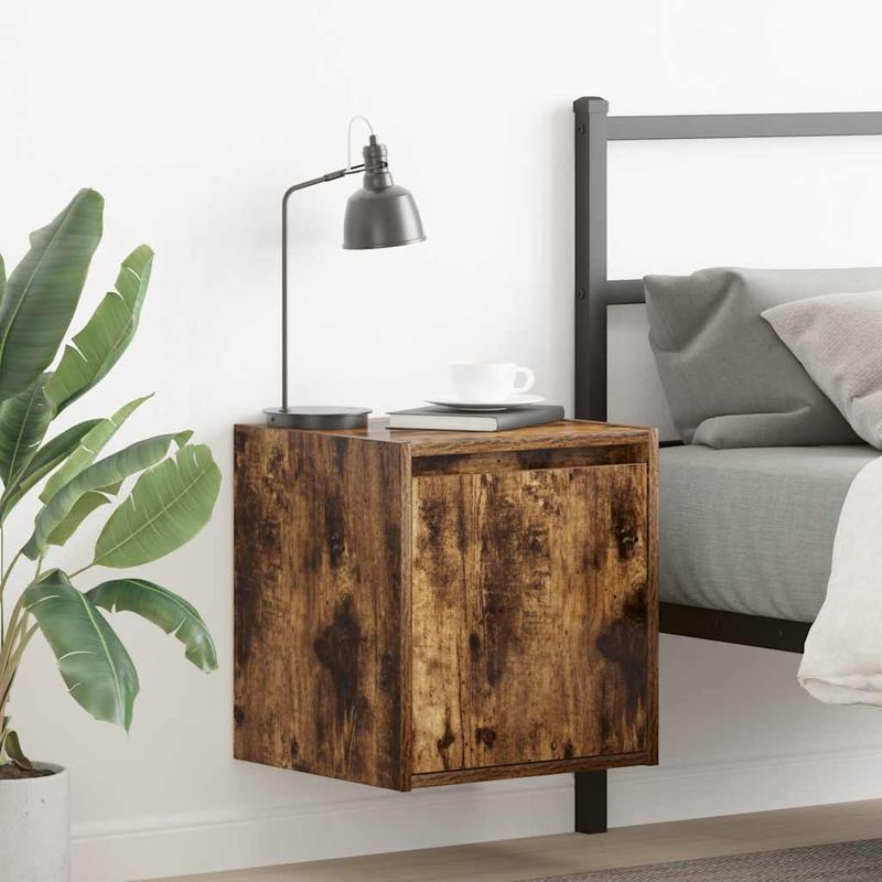 Casa si Gradina - Mobilier - Comode si corpuri - Noptiere - Noptiera montata pe perete din stejar afumat 38x34x40 cm - Infinity.ro