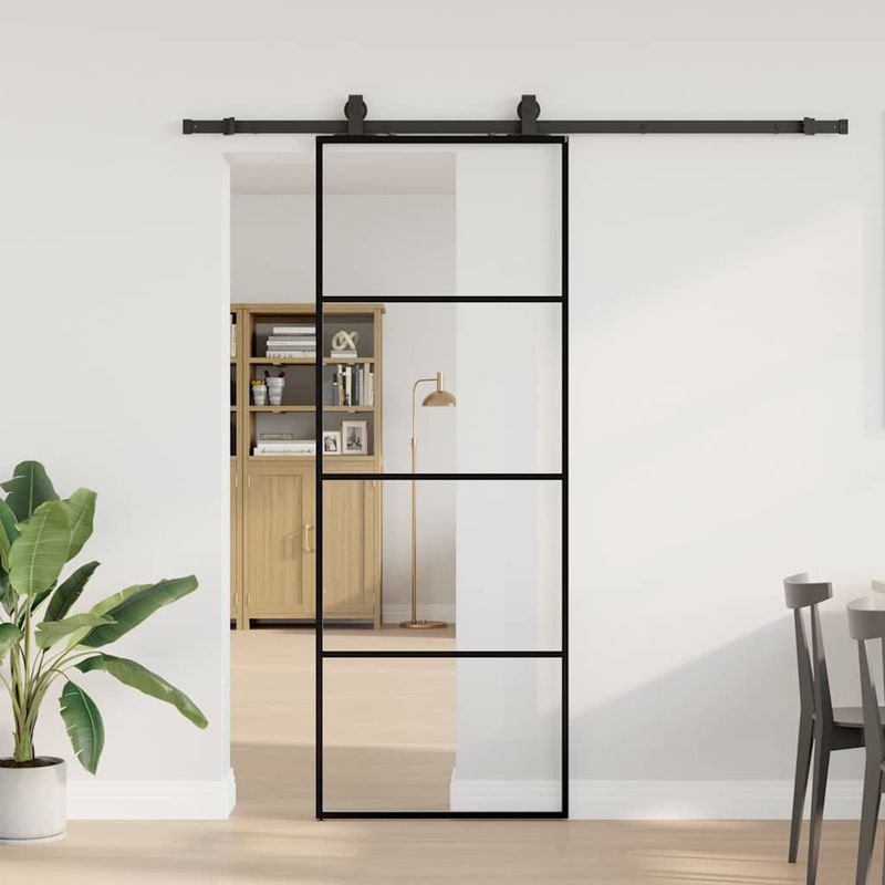 Casa si Gradina - Constructii - Usi interior, exterior si garaj - Usi interior - Usa glisanta cu set de feronerie neagra 76x205 cm Sticla ESG - Infinity.ro