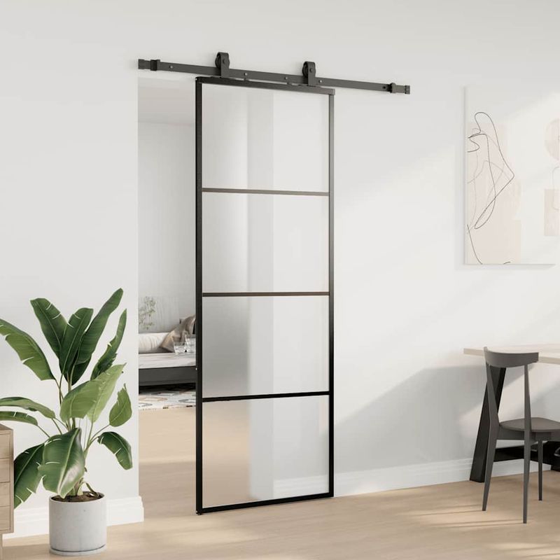 Casa si Gradina - Constructii - Usi interior, exterior si garaj - Usi interior - Usa glisanta cu set de feronerie neagra 76x205 cm Sticla ESG - Infinity.ro